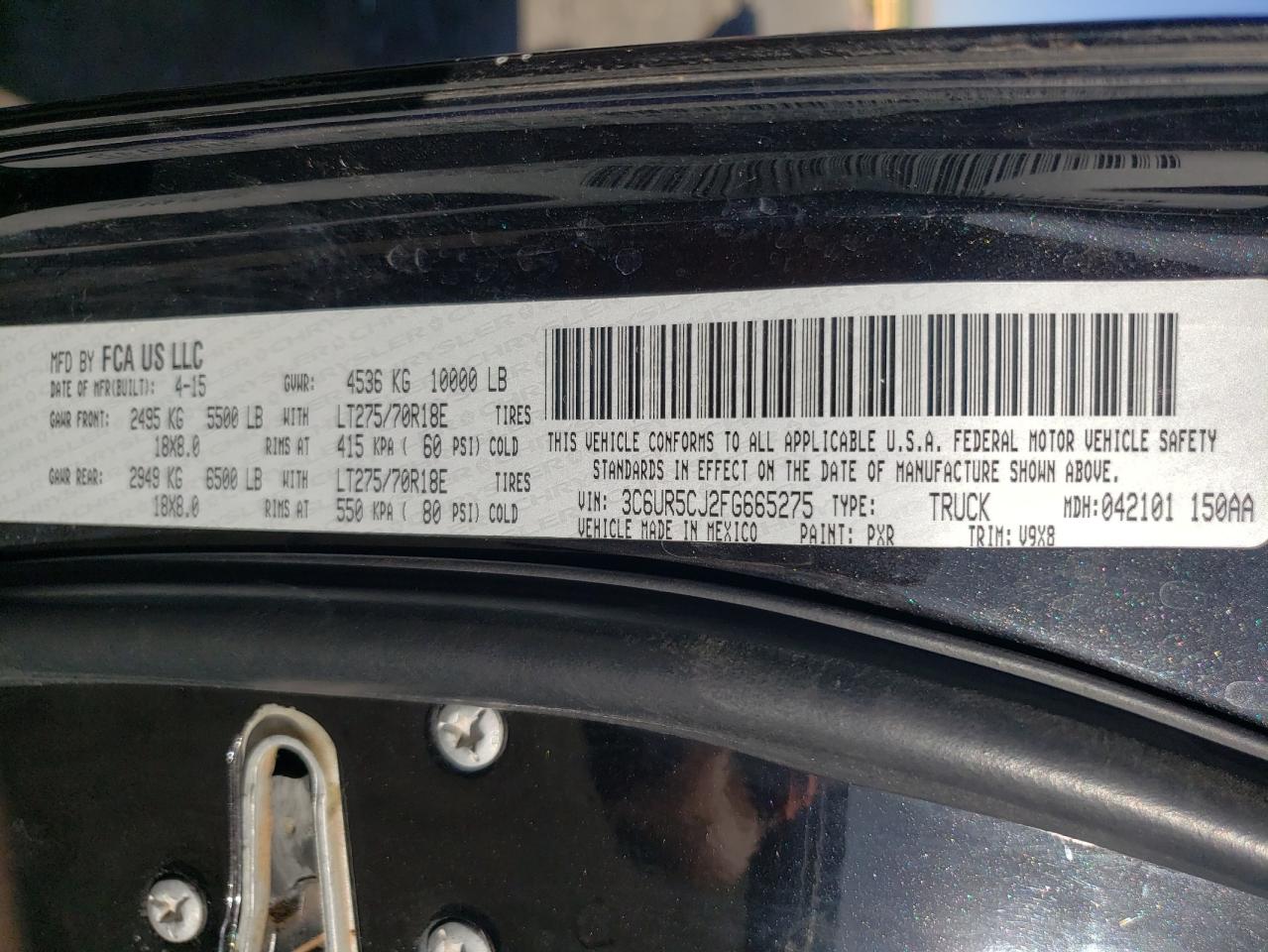 Photo 10 from auction – 2015 RAM 2500 ST with VIN 3C6UR5CJ2FG665275