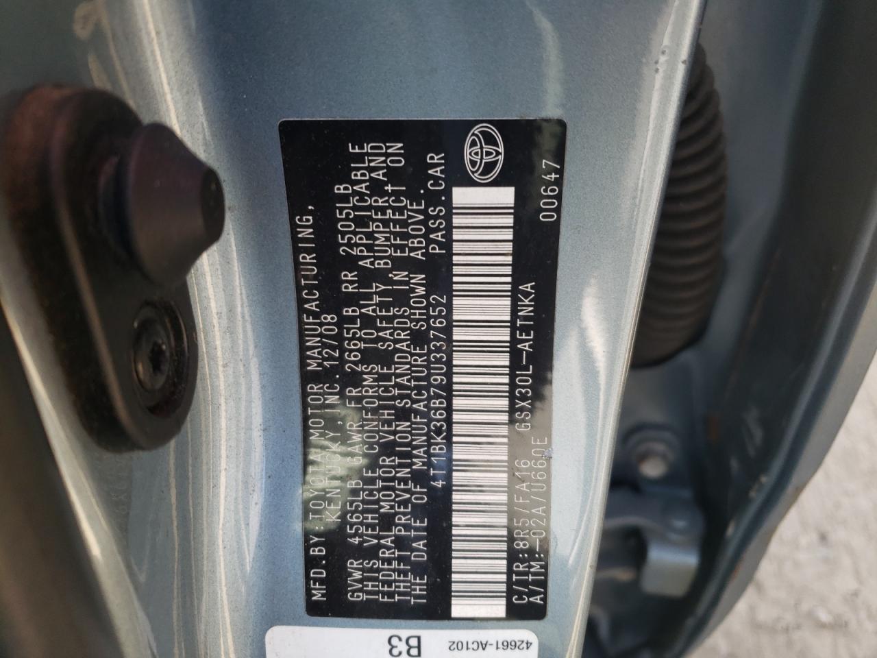 Photo 10 from auction – 2009 TOYOTA AVALON XL with VIN 4T1BK36B79U337652