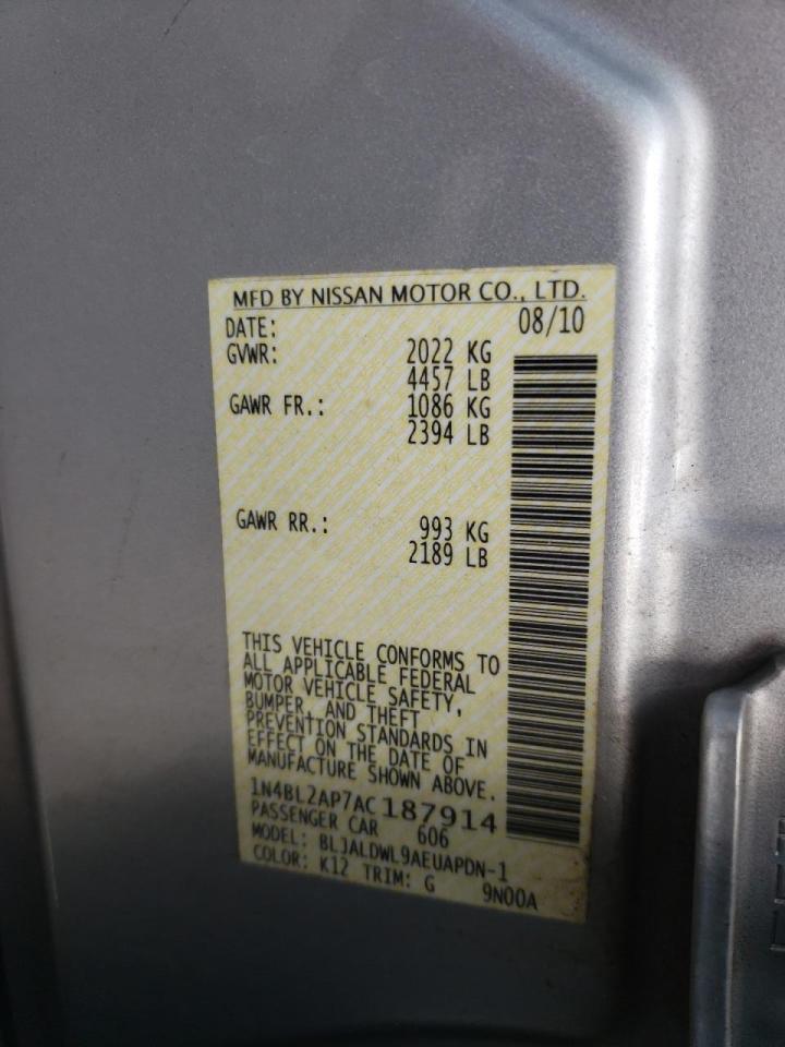 Photo 10 from auction – 2010 NISSAN ALTIMA SR with VIN 1N4BL2AP7AC187914