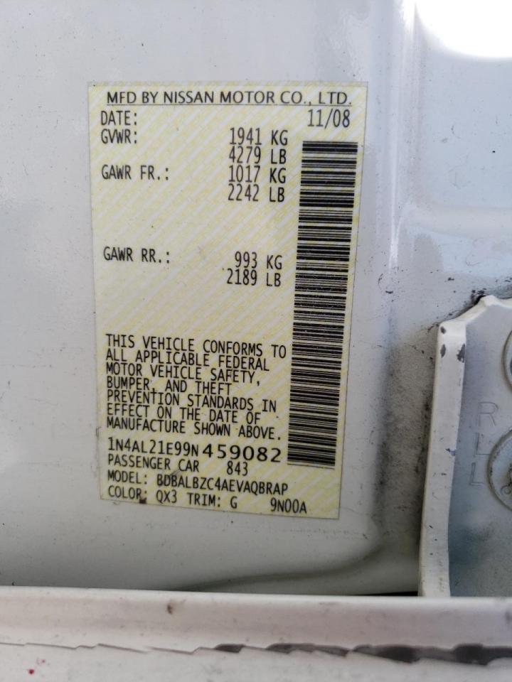 Photo 10 from auction – 2009 NISSAN ALTIMA with VIN 1N4AL21E99N459082
