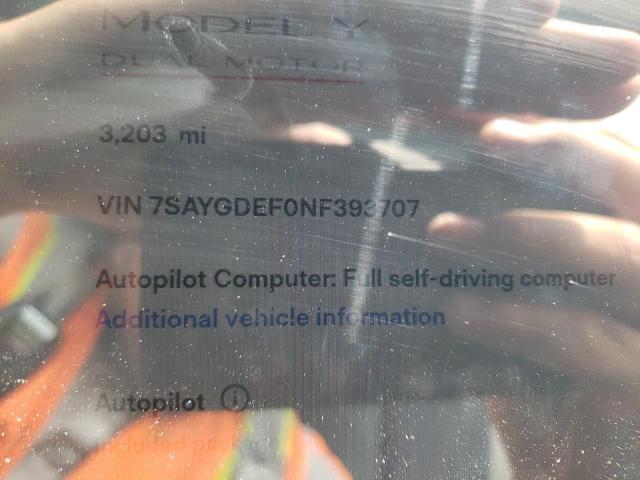 Foto 8 de la subasta – 2022 TESLA MODEL Y con VIN 7SAYGDEF0NF393707