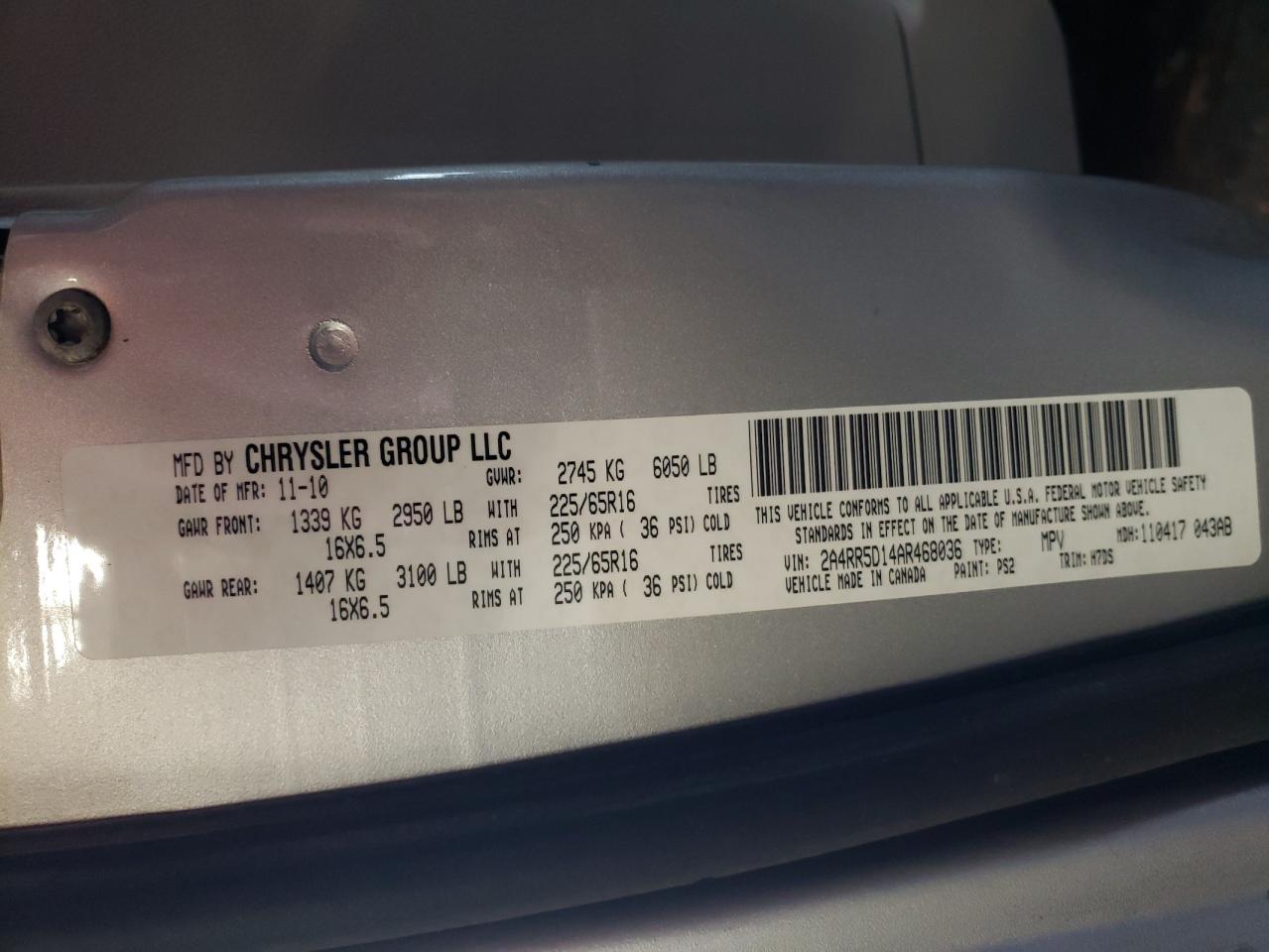 Photo 10 from auction – 2010 CHRYSLER TOWN & COU with VIN 2A4RR5D14AR468036