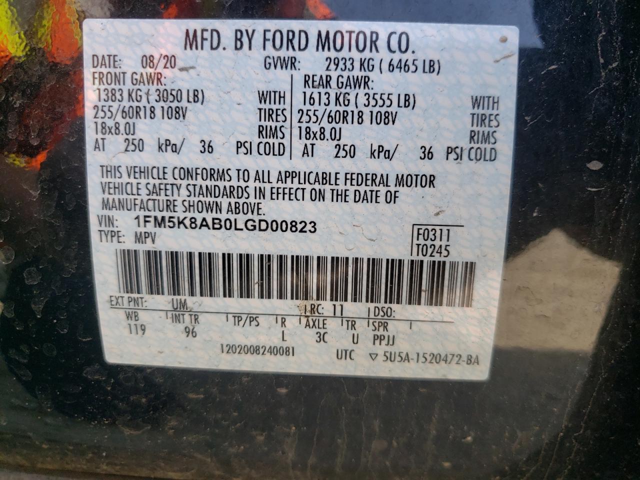 Photo 10 from auction – 2020 FORD EXPLORER P with VIN 1FM5K8AB0LGD00823