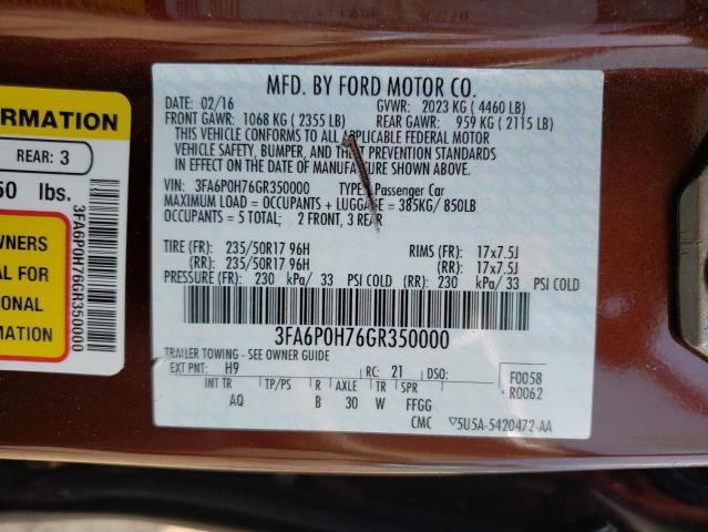 Photo 10 from auction – 2016 FORD FUSION SE with VIN 3FA6P0H76GR350000