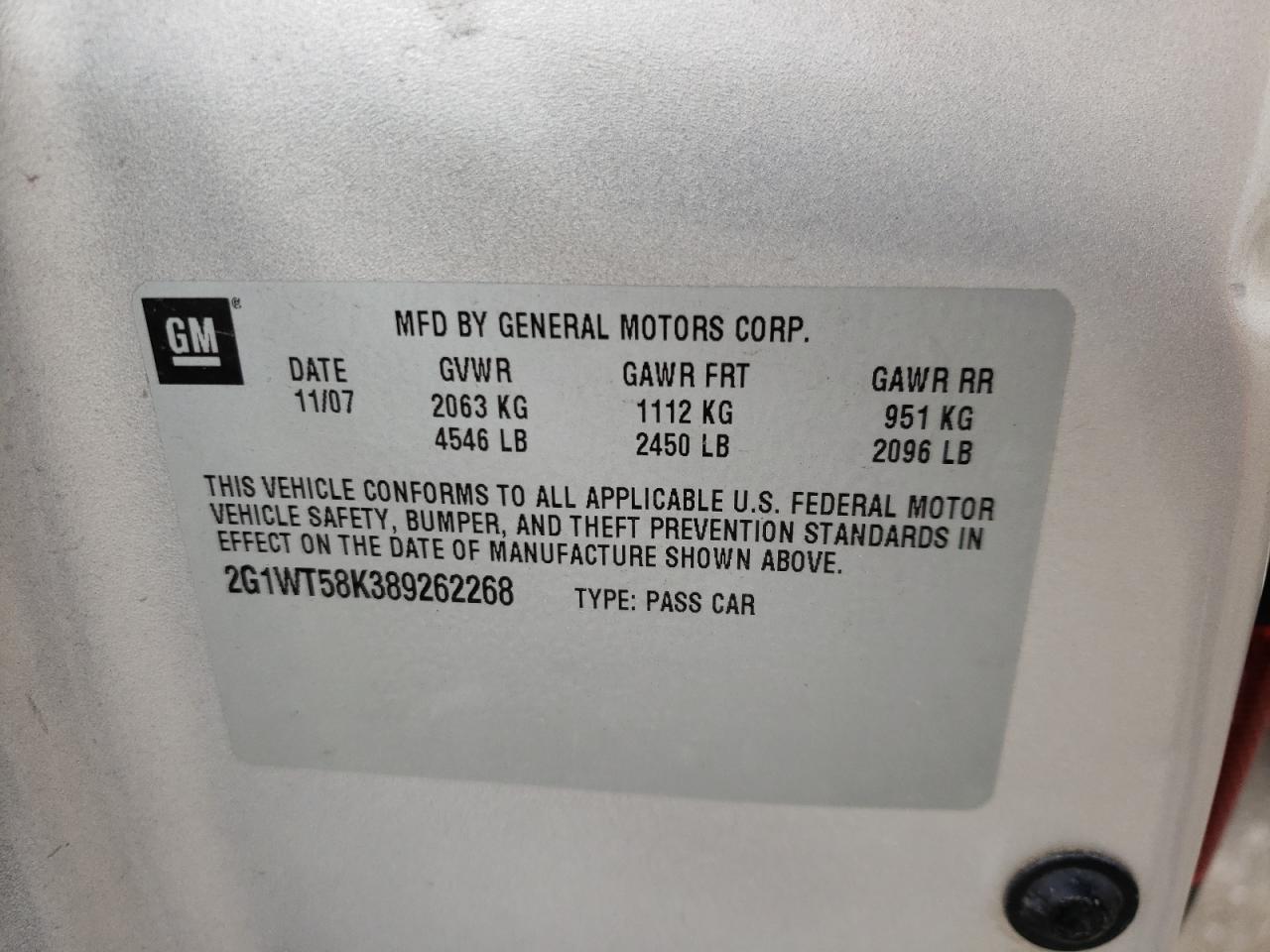 Zdjęcie 10 z aukcji – 2008 CHEVROLET IMPALA LT z VIN 2G1WT58K389262268