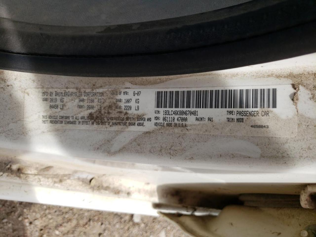 Photo 10 from auction – 2008 DODGE AVENGER SE with VIN 1B3LC46K88N670481