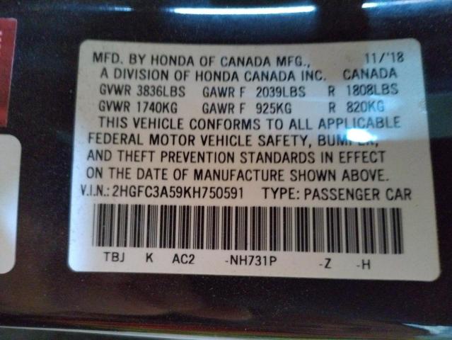 Photo 10 from auction – 2019 HONDA CIVIC SI with VIN 2HGFC3A59KH750591