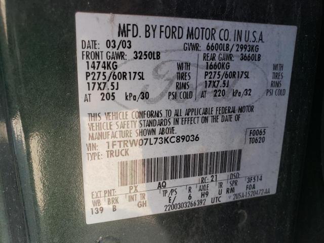 Photo 10 from auction – 2003 FORD F150 SUPER with VIN 1FTRW07L73KC89036