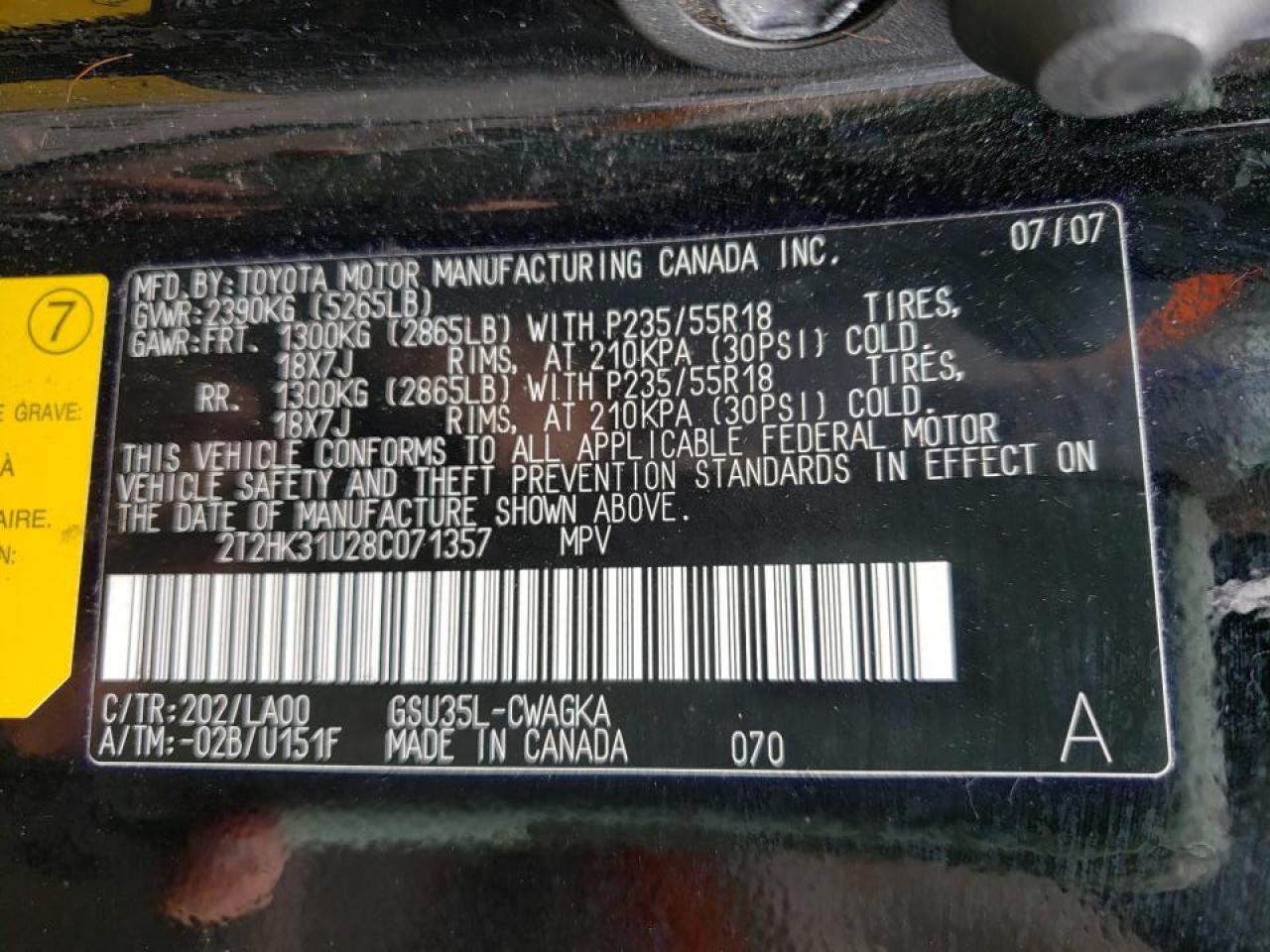 Photo 10 from auction – 2008 LEXUS RX 350 with VIN 2T2HK31U28C071357
