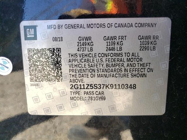 Photo 10 from auction – 2019 CHEVROLET IMPALA LT with VIN 2G11Z5S37K9110348