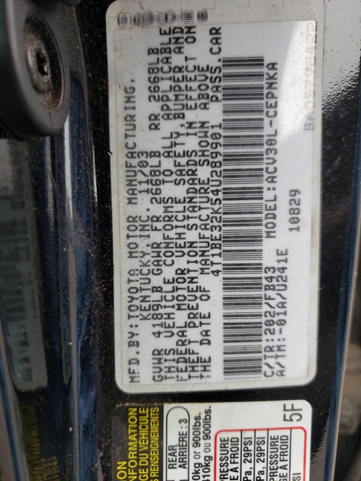 Photo 11 from auction – 2004 TOYOTA CAMRY LE with VIN 4T1BE32K54U289901