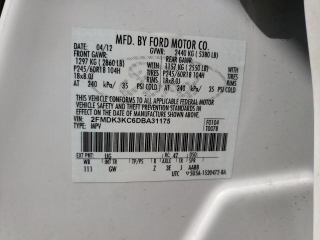 Photo 10 from auction – 2013 FORD EDGE LIMIT with VIN 2FMDK3KC6DBA31175