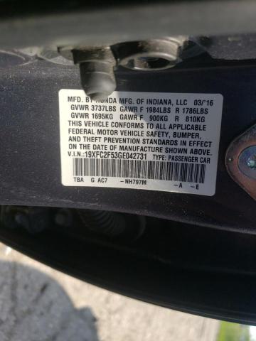 Photo 10 from auction – 2016 HONDA CIVIC LX with VIN 19XFC2F53GE042731
