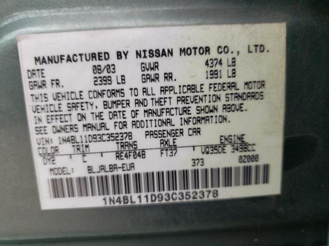 Photo 10 from auction – 2003 NISSAN ALTIMA SE with VIN 1N4BL11D93C352378
