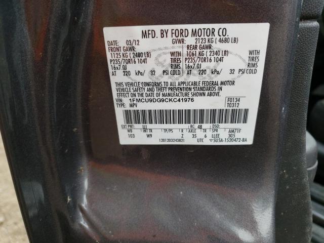 Photo 10 from auction – 2012 FORD ESCAPE XLT with VIN 1FMCU9DG9CKC41976