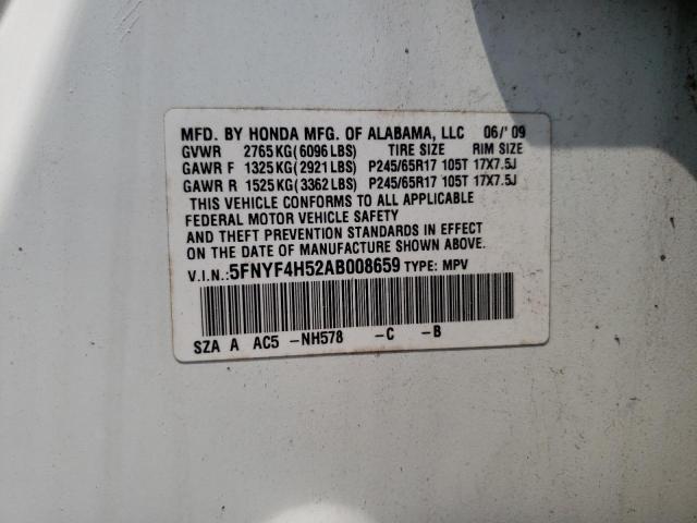 Photo 10 from auction – 2010 HONDA PILOT with VIN 5FNYF4H52AB008659