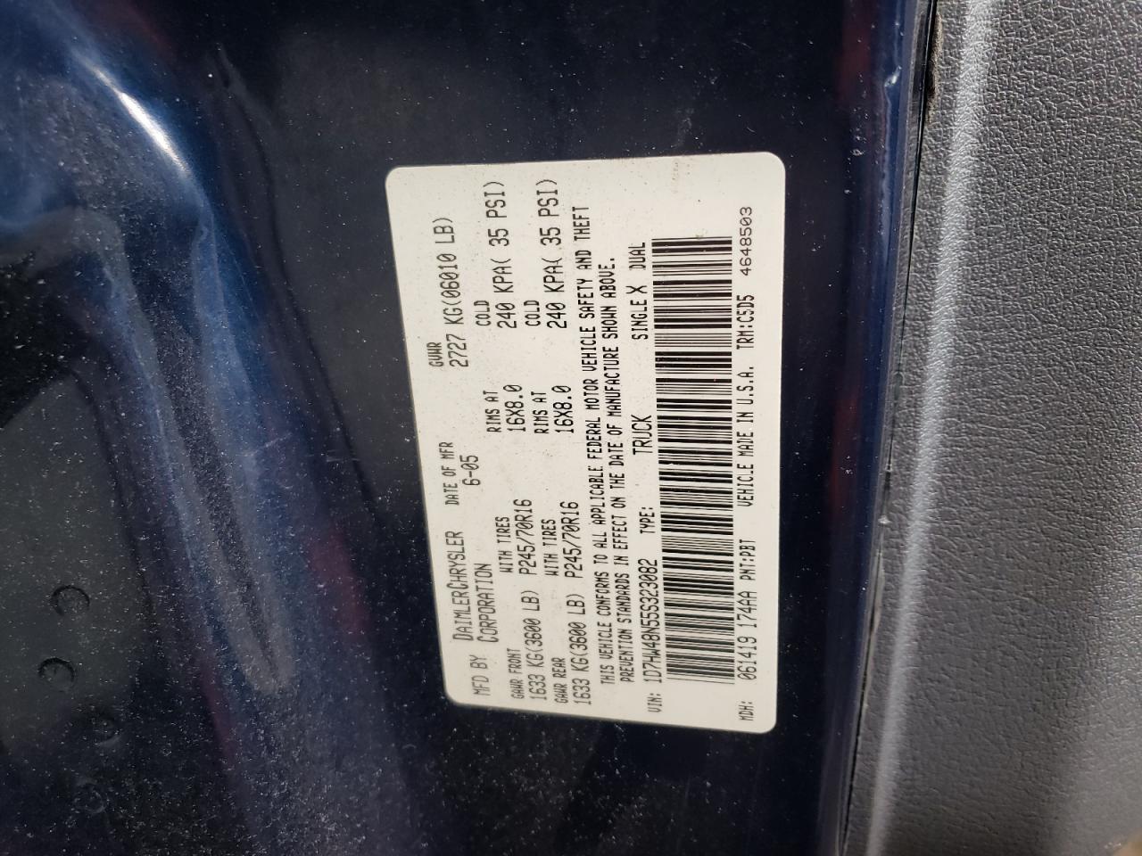 Photo 10 from auction – 2005 DODGE DAKOTA QUA with VIN 1D7HW48N55S323082