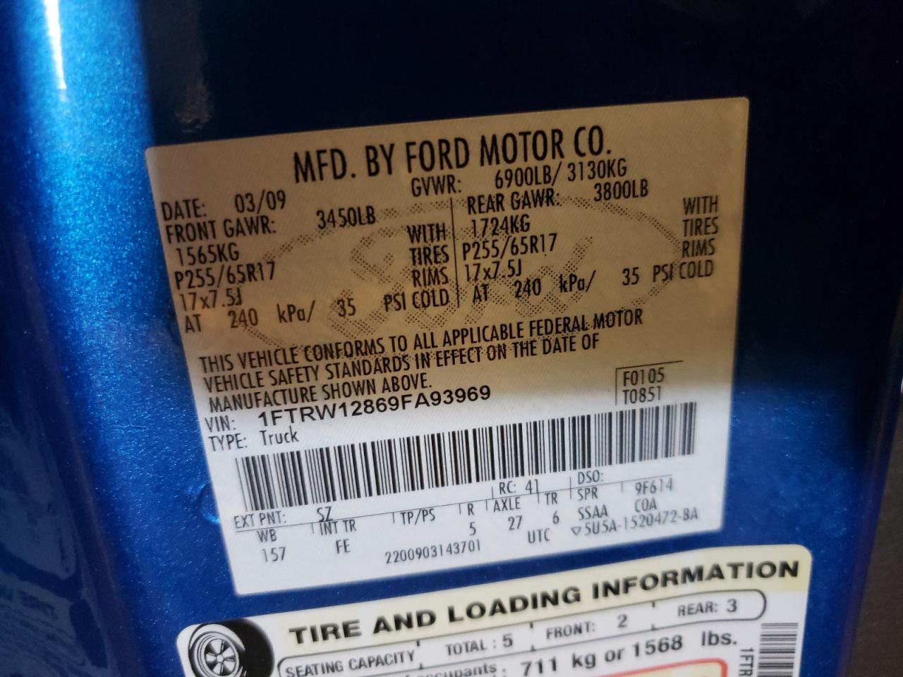 Photo 10 from auction – 2009 FORD F150 SUPER with VIN 1FTRW12869FA93969