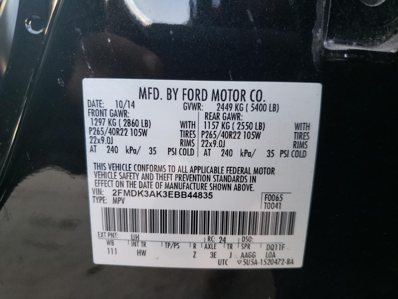 Photo 10 from auction – 2014 FORD EDGE SPORT with VIN 2FMDK3AK3EBB44835