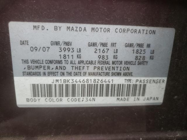 Photo 10 from auction – 2008 MAZDA 3 HATCHBAC with VIN JM1BK344681826441