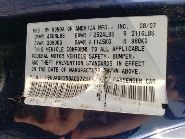 ACURA TL 2008 with VIN 19UUA66258A007737 - Photo from auction