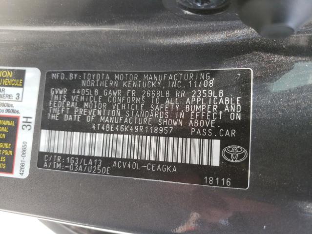 Photo 10 from auction – 2009 TOYOTA CAMRY BASE with VIN 4T4BE46K49R118957