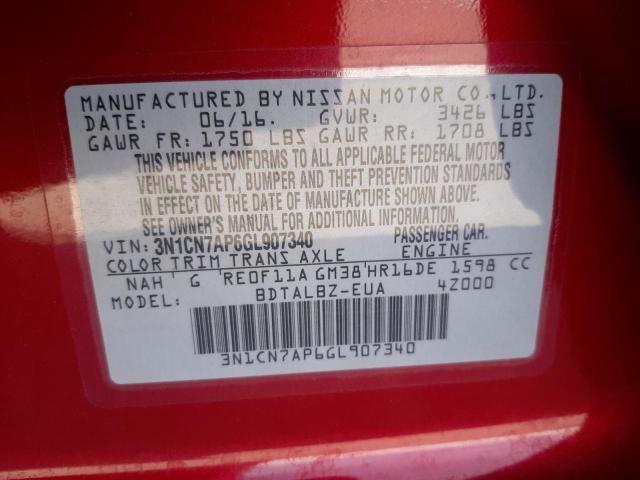 Photo 10 from auction – 2016 NISSAN VERSA S with VIN 3N1CN7AP6GL907340