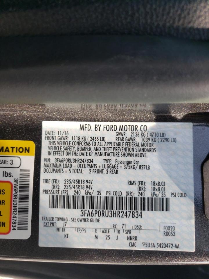 Photo 10 from auction – 2017 FORD FUSION TIT with VIN 3FA6P0RU3HR247834