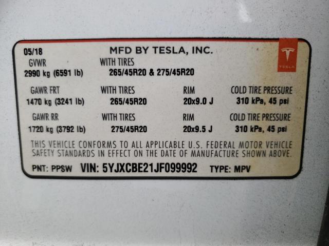Photo 10 from auction – 2018 TESLA MODEL X with VIN 5YJXCBE21JF099992