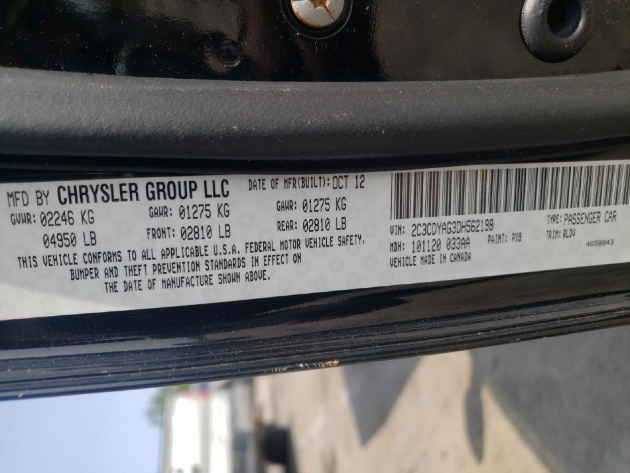 Photo 10 from auction – 2013 DODGE CHALLENGER with VIN 2C3CDYAG3DH562198