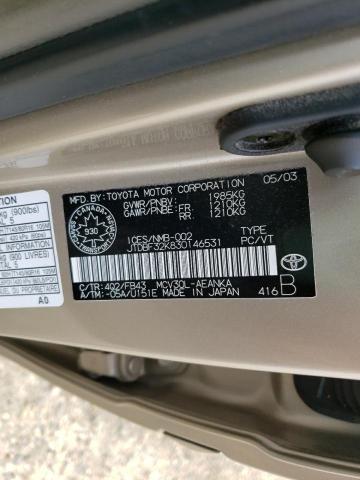 Photo 10 from auction – 2003 TOYOTA CAMRY LE with VIN JTDBF32K830146531
