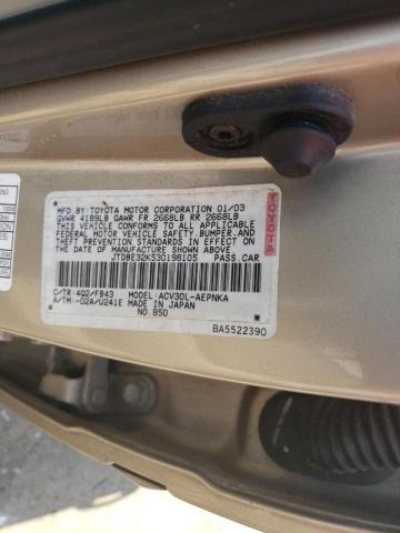 Photo 10 from auction – 2003 TOYOTA CAMRY LE with VIN JTDBE32K530198105