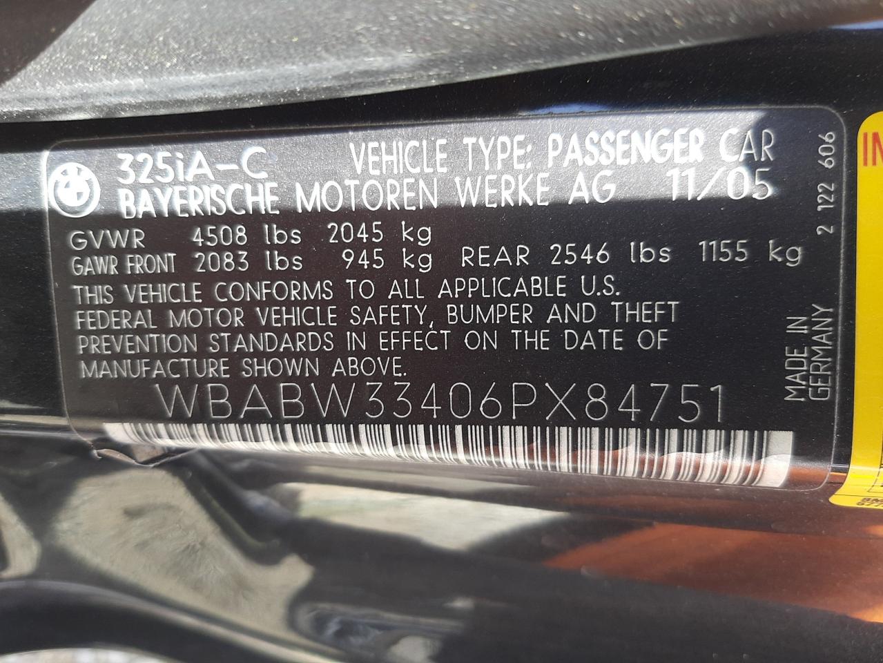 Photo 10 from auction – 2006 BMW 325 CI with VIN WBABW33406PX84751