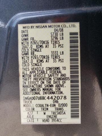 Photo 10 from auction – 2008 NISSAN FRONTIER C with VIN 1N6AD07U88C442078