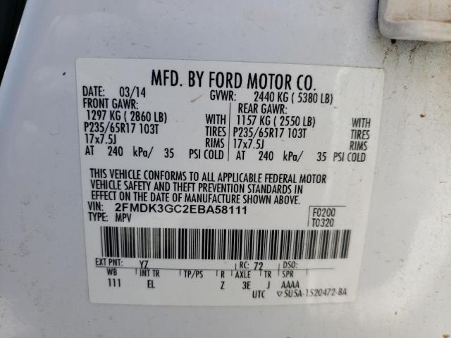 Photo 10 from auction – 2014 FORD EDGE SE with VIN 2FMDK3GC2EBA58111