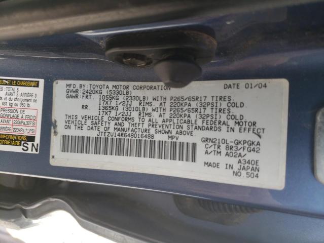 Photo 10 from auction – 2004 TOYOTA 4RUNNER SR with VIN JTEZU14R648016488