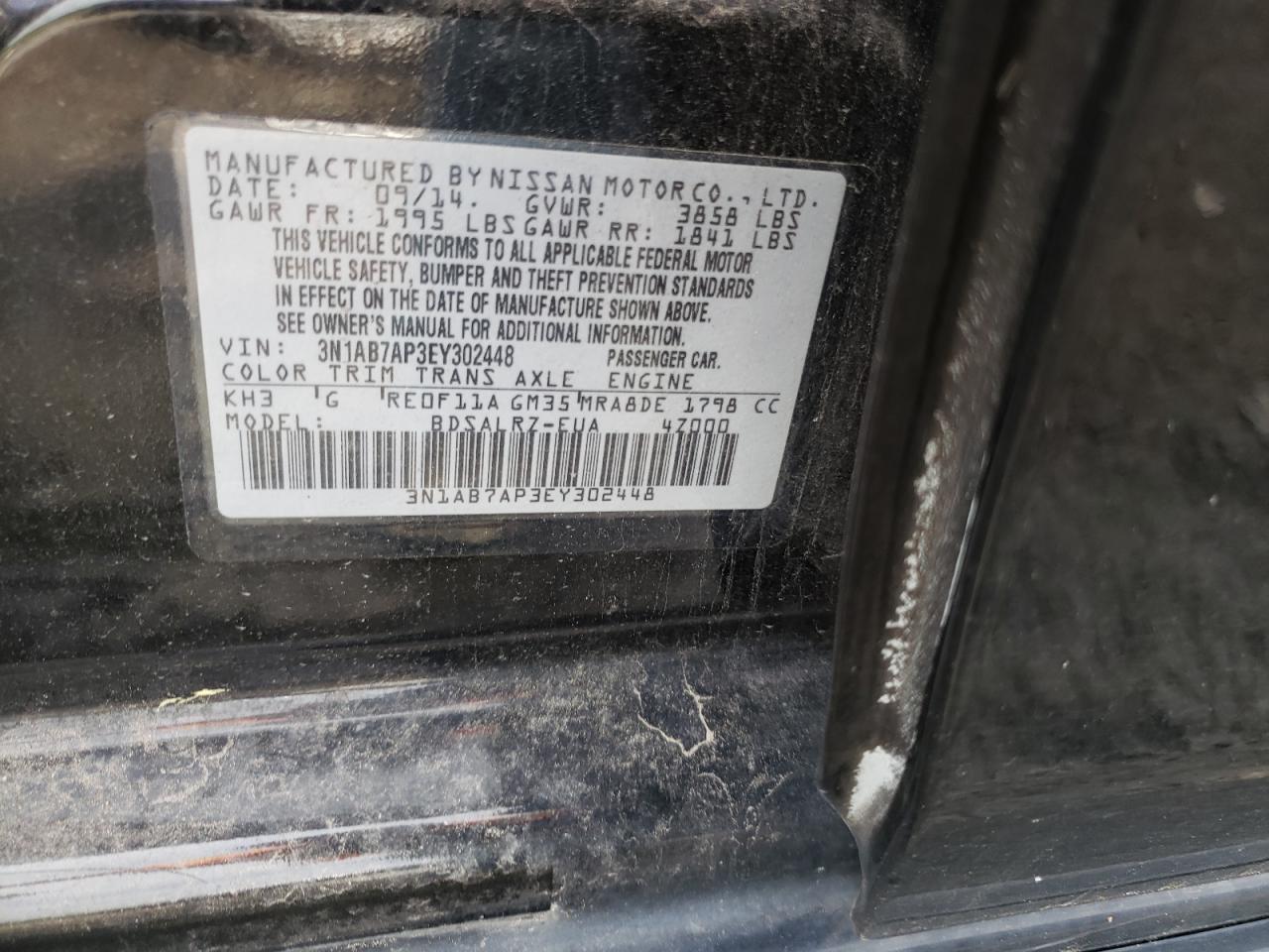 Photo 10 from auction – 2014 NISSAN SENTRA S with VIN 3N1AB7AP3EY302448