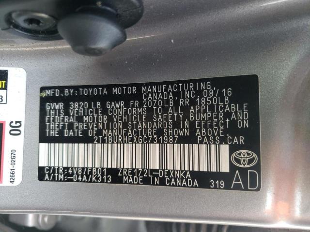Photo 10 from auction – 2016 TOYOTA COROLLA L with VIN 2T1BURHEXGC731987