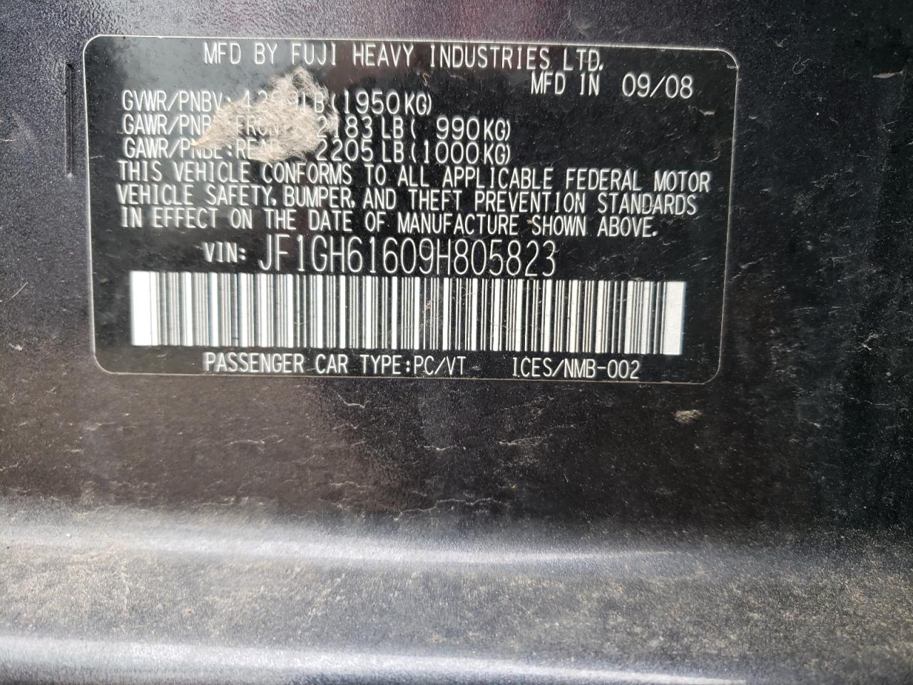 Photo 10 from auction – 2009 SUBARU IMPREZA 2. with VIN JF1GH61609H805823