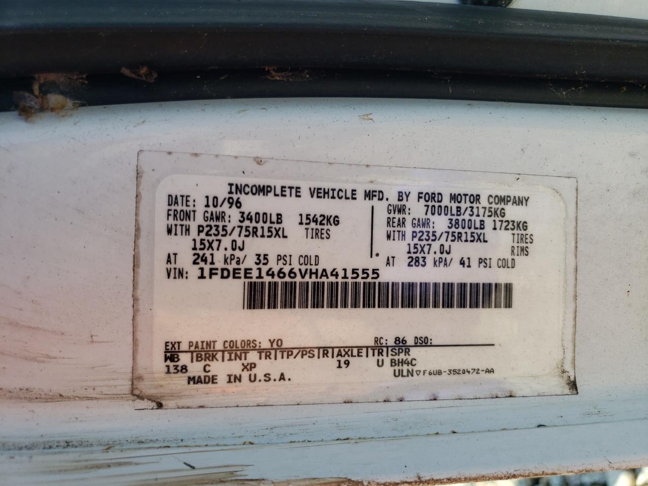 Photo 10 from auction – 1997 FORD ECONOLINE with VIN 1FDEE1466VHA41555