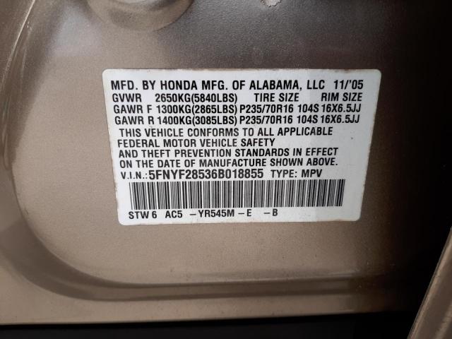 Photo 10 from auction – 2006 HONDA PILOT EX with VIN 5FNYF28536B018855