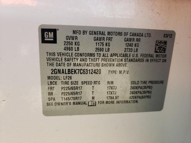 Photo 10 from auction – 2012 CHEVROLET EQUINOX LS with VIN 2GNALBEK7C6312420