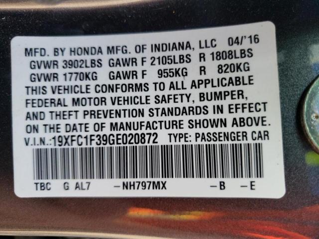 Photo 10 from auction – 2016 HONDA CIVIC EX with VIN 19XFC1F39GE020872