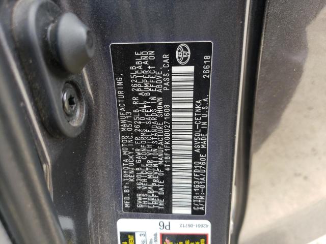Photo 10 from auction – 2013 TOYOTA CAMRY L with VIN 4T1BF1FK0DU271608