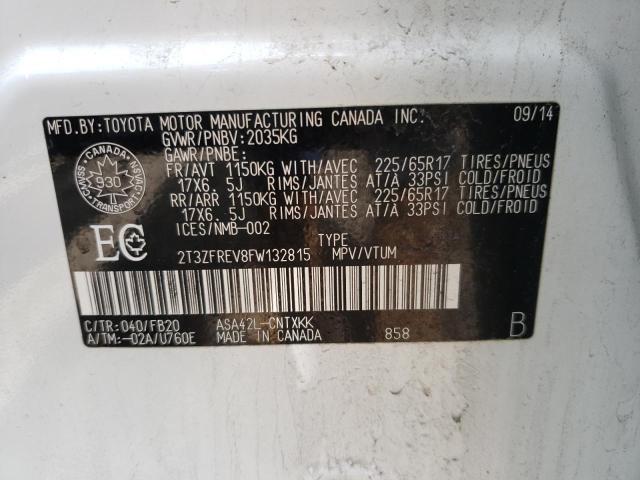Photo 10 from auction – 2015 TOYOTA RAV4 LE with VIN 2T3ZFREV8FW132815
