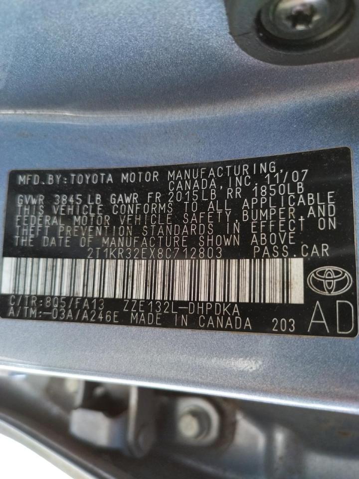 Photo 10 from auction – 2008 TOYOTA COROLLA MA with VIN 2T1KR32EX8C712803