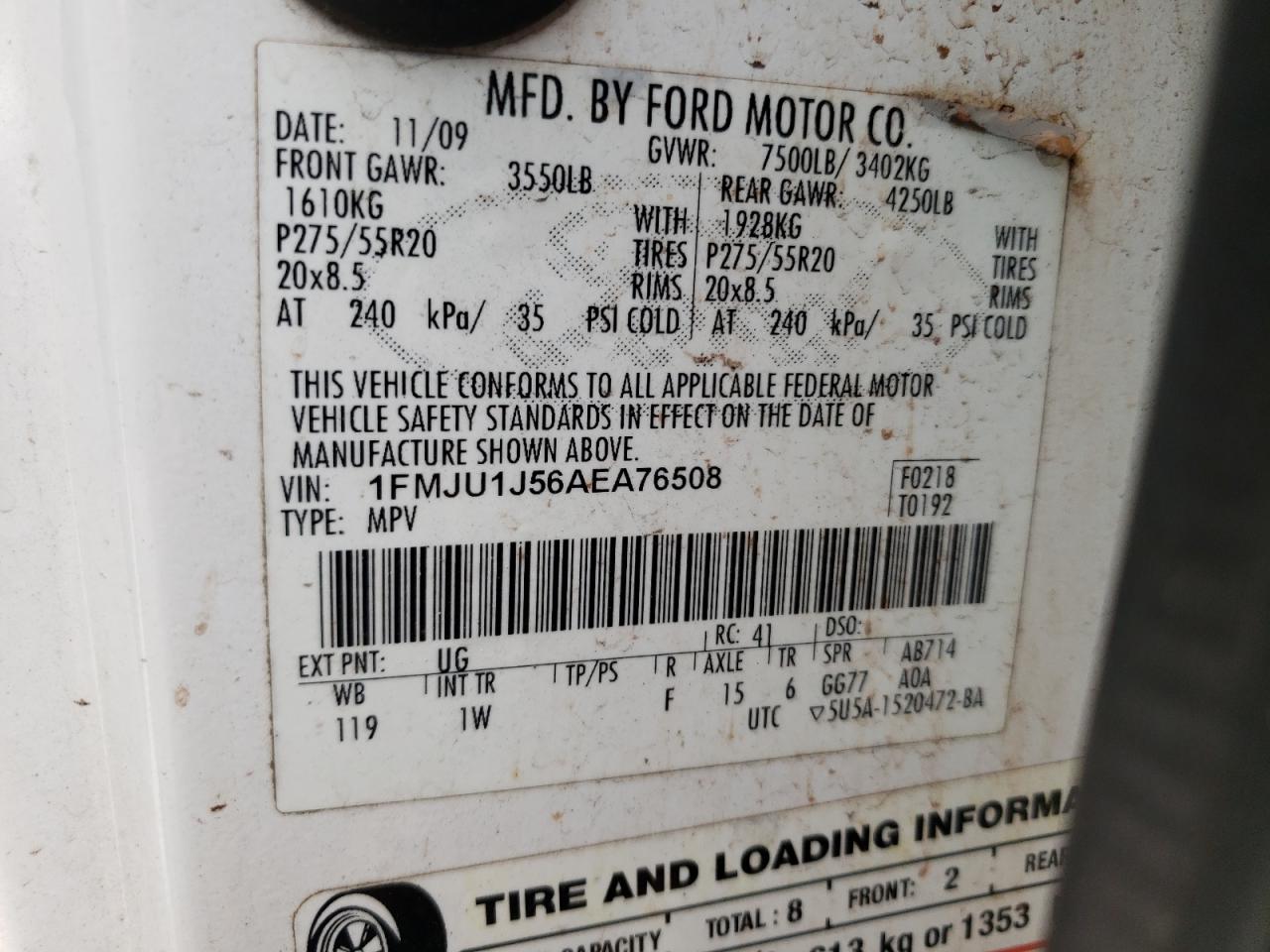 Photo 10 from auction – 2010 FORD EXPEDITION with VIN 1FMJU1J56AEA76508