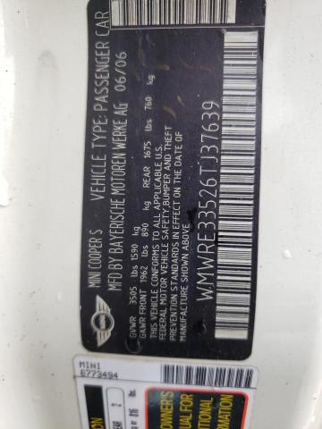 Photo 1 from auction – 2006 MINI COOPER S with VIN WMWRE33526TJ37639