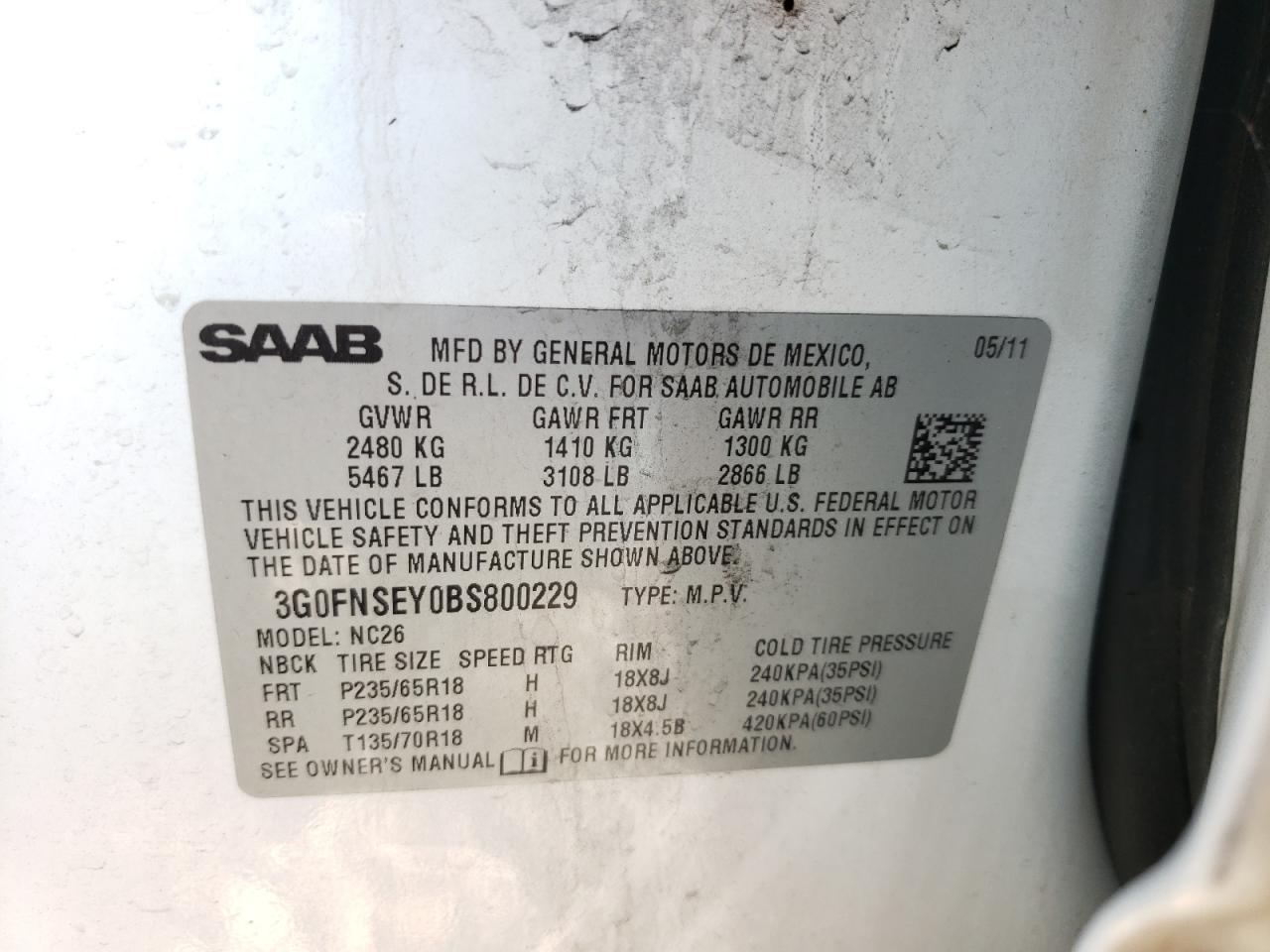 Photo 10 from auction – 2011 SAAB 9-4X PREMI with VIN 3G0FNSEY0BS800229