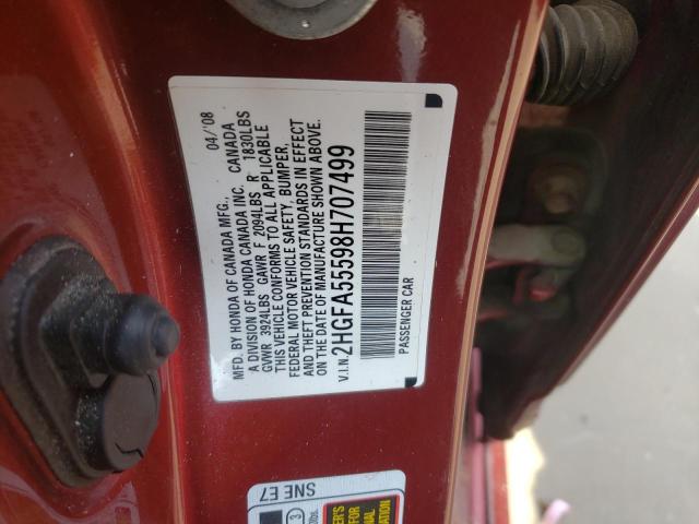 Photo 10 from auction – 2008 HONDA CIVIC SI with VIN 2HGFA55598H707499